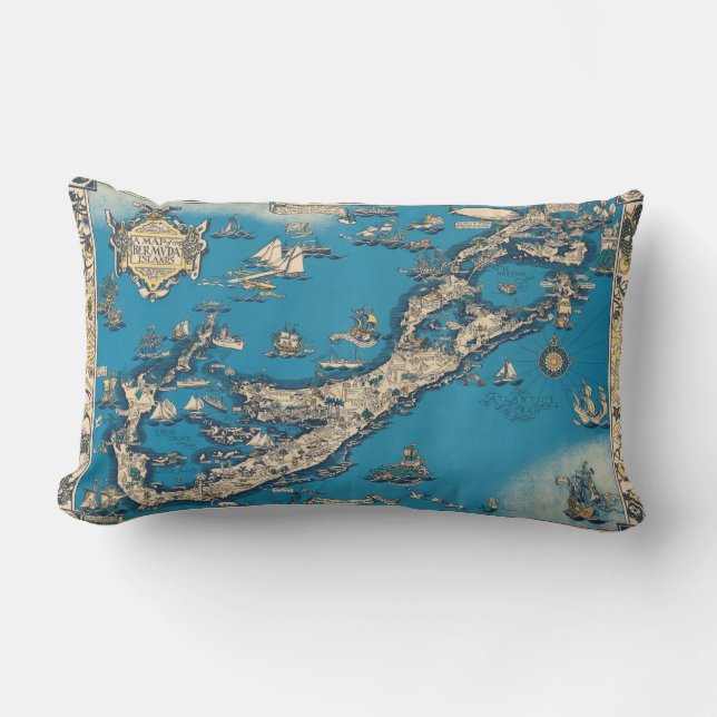 Coussin Rectangle Ancienne carte Vintage des Bermudes (Recto)