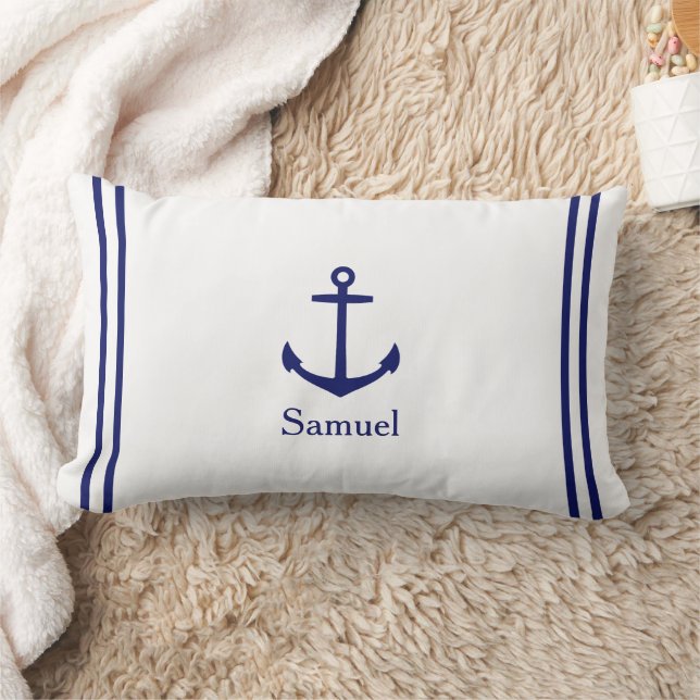 Coussin Rectangle Ancre bleu marine sur blanc Personnalisé (Couverture)