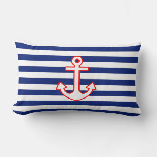 Coussin Rectangle Ancre de style nautique sur les bandes