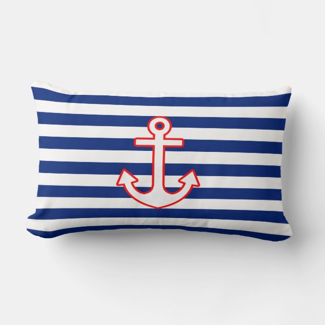 Coussin Rectangle Ancre de style nautique sur les bandes (Recto)