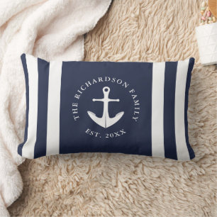 Coussin Rectangle Ancre marine Famille Bleue et Blanc
