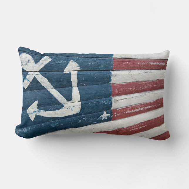 Coussin Rectangle ancre nautique avec conception de drapeau (Recto)