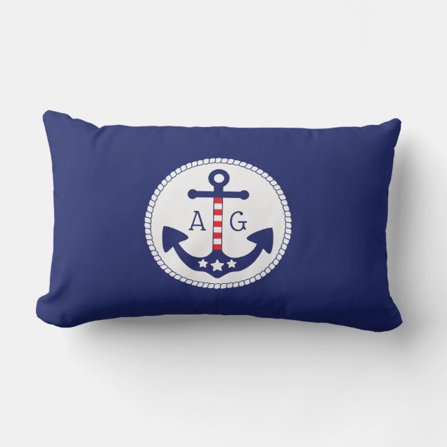Coussin Rectangle Ancre nautique Étoiles et rayures patriotiques Mon (Recto)