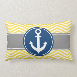 Coussin Rectangle Ancre nautique jaune Chevron