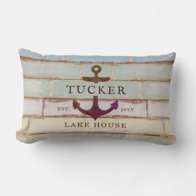 Coussin Rectangle Ancre nautique Nom de famille Russe Lake House (Recto)