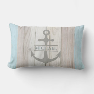 Coussin Rectangle Ancre nautique personnalisée en bois côtier