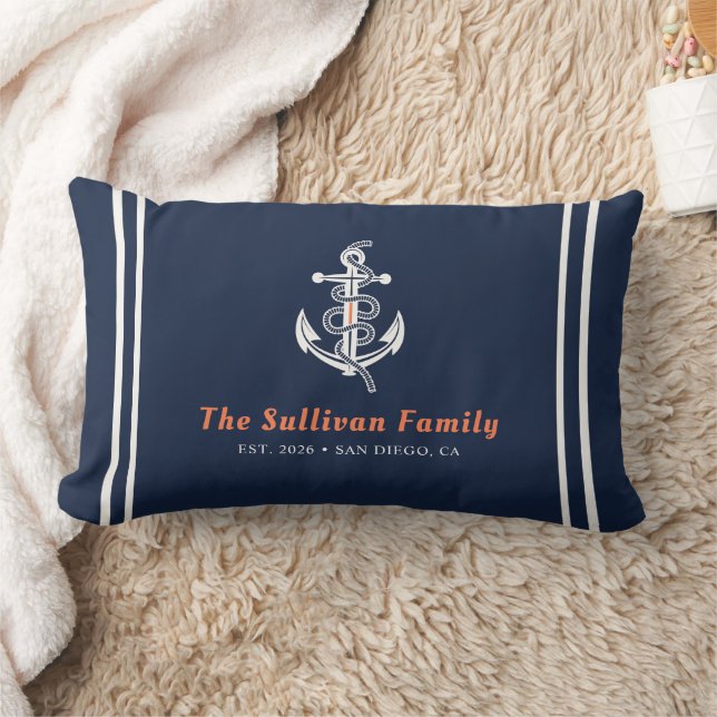 Coussin Rectangle Ancre nautique personnalisée Miami corail orange b (Couverture)