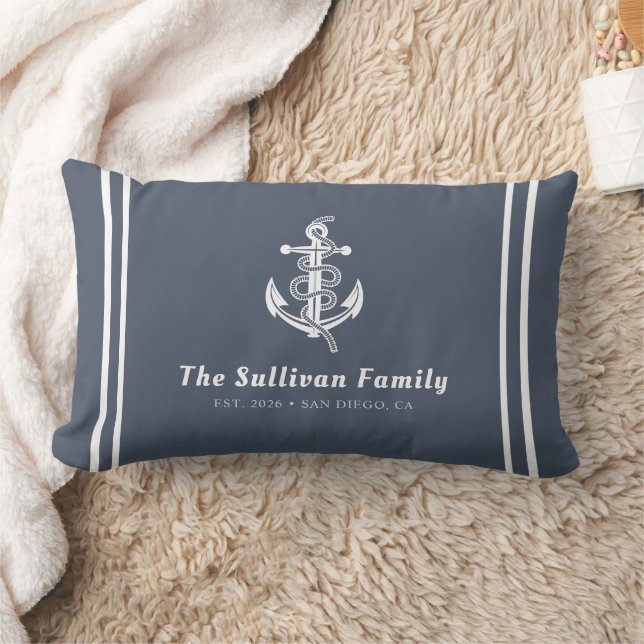 Coussin Rectangle Ancre nautique rayée grise ardoise moderne personn (Couverture)