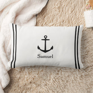 Coussin Rectangle Ancre noire sur blanc Personnalisé