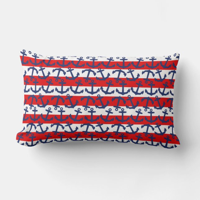 Coussin Rectangle Ancres Aweigh ! Ancres bleues, Rouge, Blancs (Recto)
