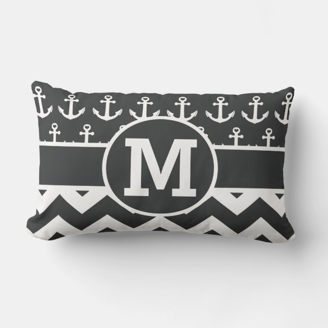 Coussin Rectangle Ancres blanches noires nautiques personnalisées de (Recto)