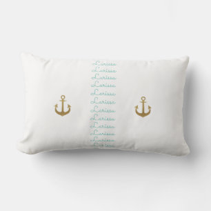 Coussin Rectangle ancres dorées - nautique chic & personnalisée