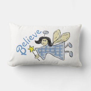 Coussin Rectangle Angel en bleu Chèque Croire graphique