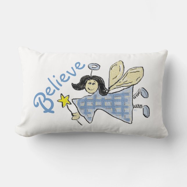 Coussin Rectangle Angel en bleu Chèque Croire graphique (Recto)