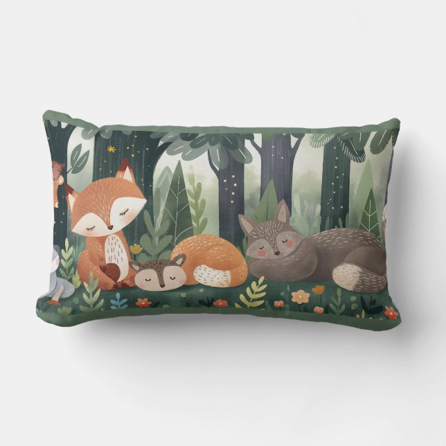 Coussin Rectangle Animaux de forêt endormis (Recto)