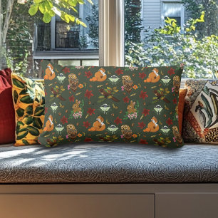 Coussin Rectangle Animaux de la forêt de bois d'automne motif vert