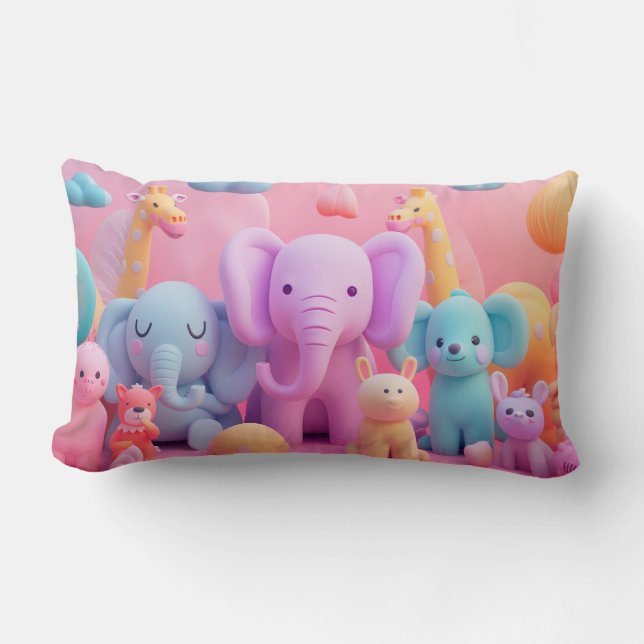 Coussin Rectangle Animaux doux aux couleurs pastel (Recto)