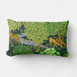 Coussin Rectangle ANIMAUX FORESTIERS, CERFS PAR UN BROOK Blue Green 