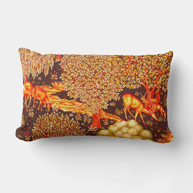 Coussin Rectangle ANIMAUX FORESTIERS, CERFS PAR UN BROOK Red Yellow  (Recto)