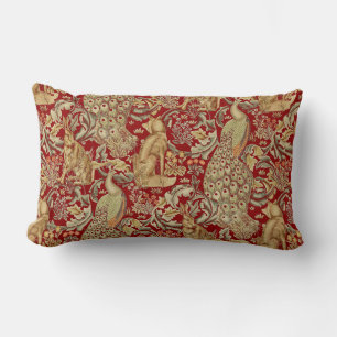COUSSIN RECTANGLE ANIMAUX FORESTIERS, FOX, PEACOCK, LIT EN FLORAL RO