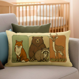 Coussin Rectangle Animaux mignons de la forêt vintage