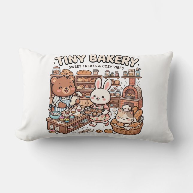 Coussin Rectangle Animaux mignons préparant des cupcakes et du pain  (Recto)