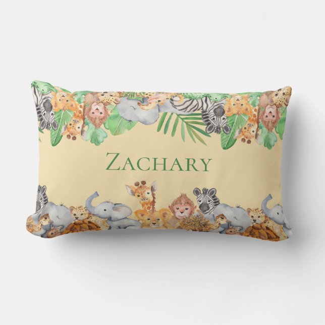 Coussin Rectangle Animaux Mignons Zèbre Girafe Éléphant Singe Nom (Recto)