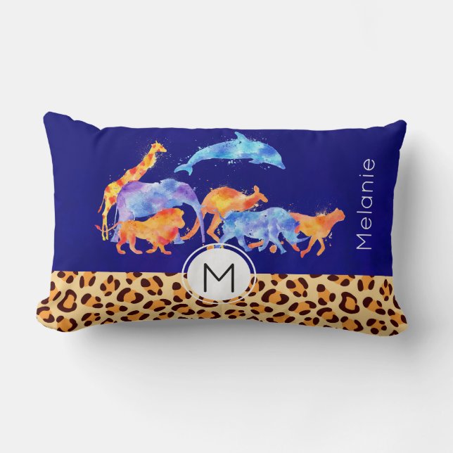 Coussin Rectangle Animaux sauvages avec un monogramme de frontière E (Recto)