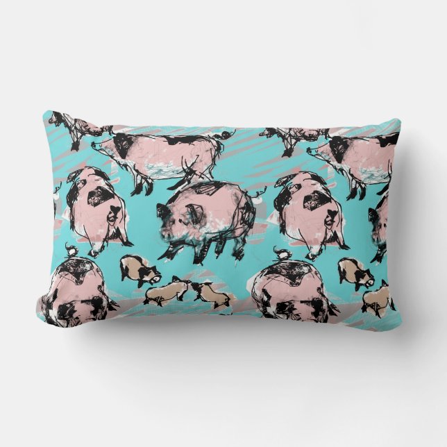 Coussin Rectangle Année chinoise du porc 2019 Dessin original Bleu L (Recto)