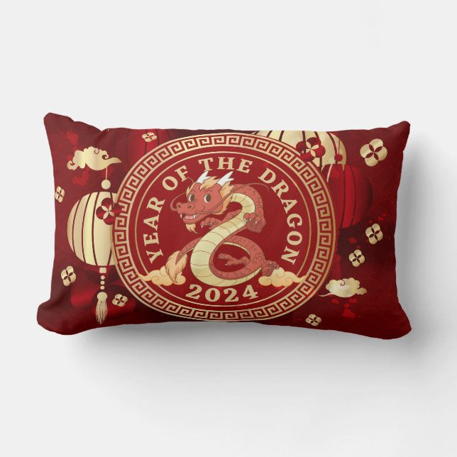 Coussin Rectangle Année du Dragon 2024 | SIGNE Zodiaque chinois (Recto)