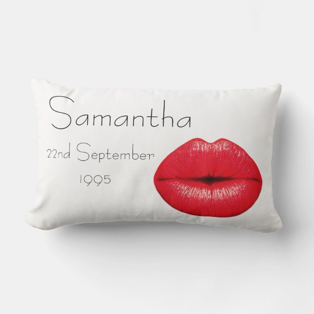 Coussin Rectangle Anniversaire personnalisé de lèvres de baiser (Recto)