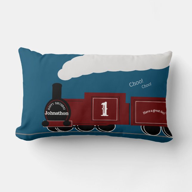 Coussin Rectangle Anniversaire personnalisé du train à vapeur (Recto)