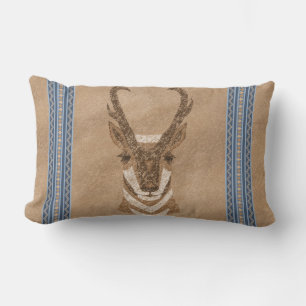 Coussin Rectangle Antilope Pronghorn du Sud-Ouest Visage Bordure Ble