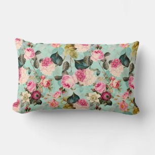 Coussin Rectangle Antique Nostalgale Redouté Rose menthe Motif