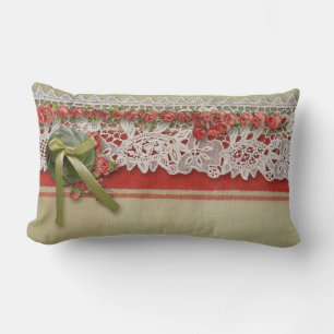 Coussin Rectangle Antique Rose dentelle Rustique Rouge Victorien Bur