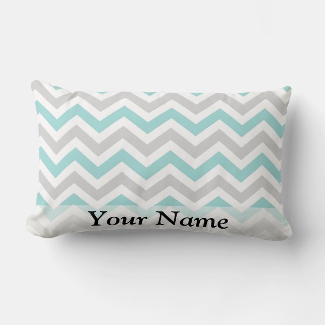 Coussin Rectangle Aqua et motif gris de chevron (Recto)