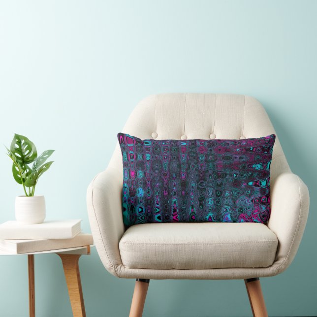 Coussin Rectangle Aqua Magenta et Vagues Abstraites noires (Chaise)