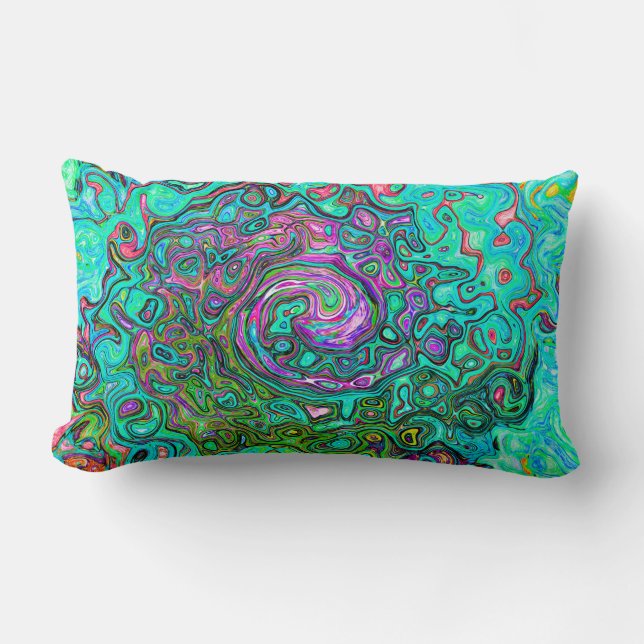 Coussin Rectangle Aqua Marine Groovy Abstrait Rétro Tourbillon Liqui (Recto)