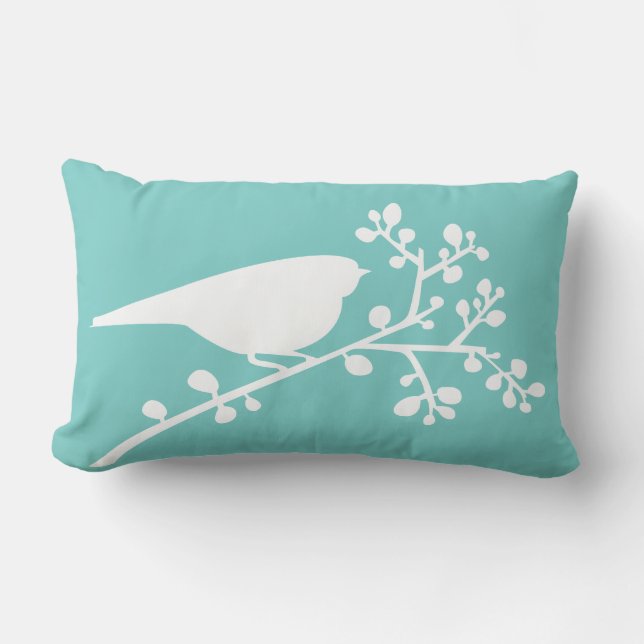 Coussin Rectangle Aqua Mod Single Bird and Berries {choisissez votre (Recto)