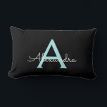 Coussin Rectangle Aqua Teal Blue Script Girly Monogram<br><div class="desc">Aqua Turquoise Monogramme Bleu et Noir Ajoutez votre propre nom Lumbar Coussin. Cela rend le cadeau parfait pour 16 ans,  mariage,  douche nuptiale,  anniversaire,  baby shower ou bachelorette pour quelqu'un qui aime le luxe glam et les styles chic.</div>