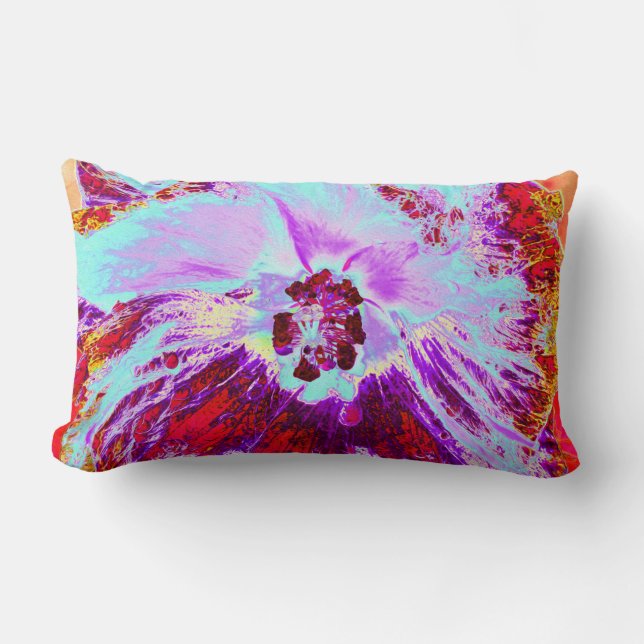 Coussin Rectangle Aqua tropicale Abstraite et fleur d'Hibiscus pourp (Recto)