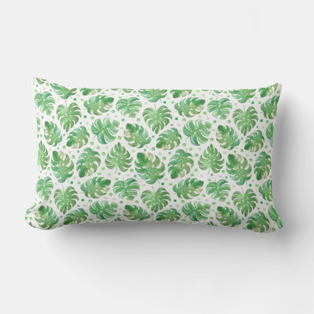 Coussin Rectangle Aquarelle à feuilles exotiques (Recto)