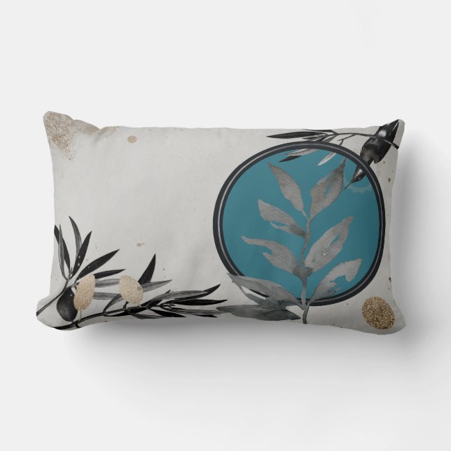 Coussin Rectangle Aquarelle Abstraite Gris et Turquoise (Recto)