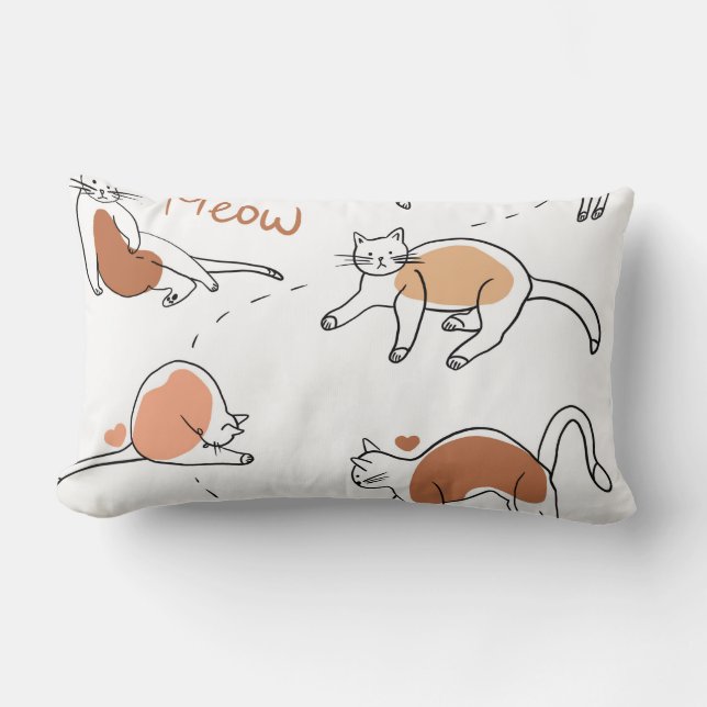 Coussin Rectangle Aquarelle adorable Enfants crèche Chat blanc brun (Recto)
