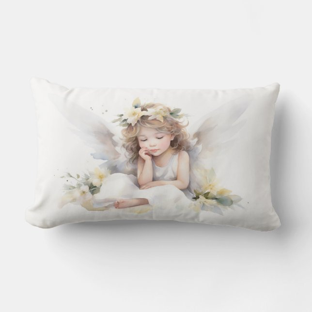 Coussin Rectangle Aquarelle Angel fille avec fleurs (Recto)