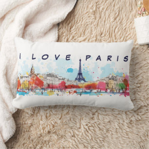 Coussin Rectangle Aquarelle Art J'aime Paris Tour Eiffel Travel