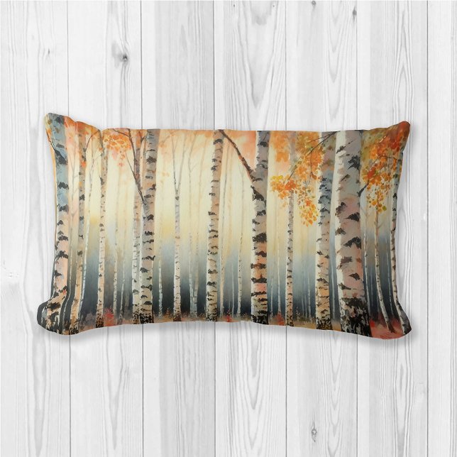 Coussin Rectangle Aquarelle Birch Trees en automne (Créateur téléchargé)