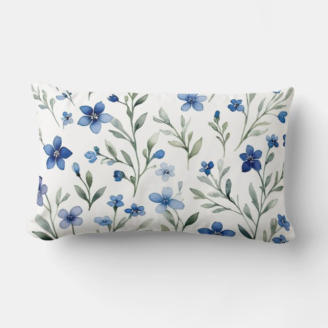Coussin Rectangle Aquarelle bleu et blanc Floral (Recto)