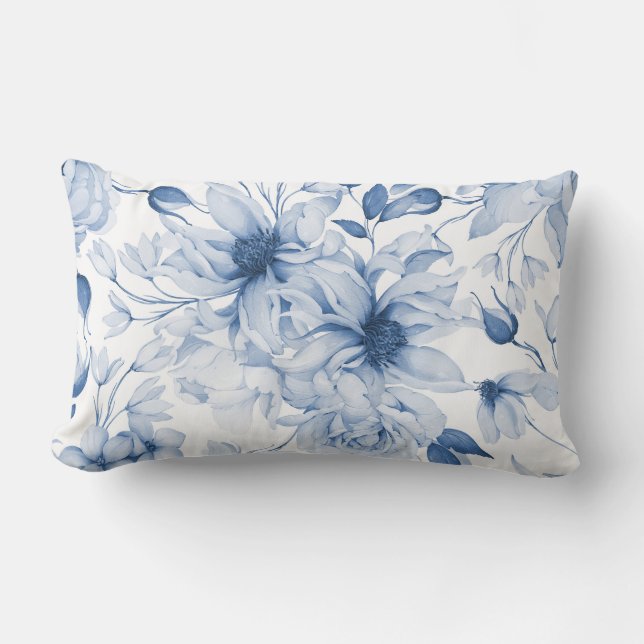 Coussin Rectangle Aquarelle Bleu et Blancs (Recto)