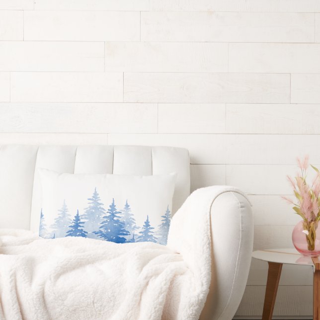 Coussin Rectangle Aquarelle bleue Arbres À feuillage persistant (Canapé)